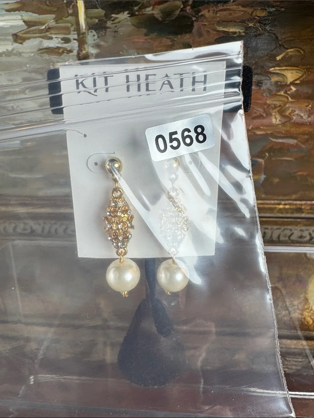 0568-Heath Ceramics Gold Crystal Cluster‎ Earrings with Pearl Drops
